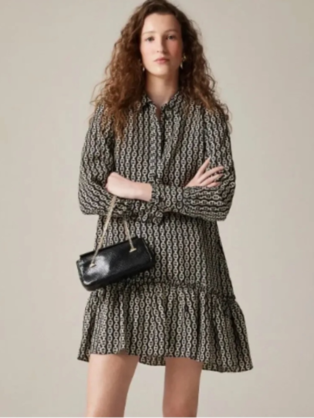 J Crew Amelia popover shirt-dress in chain print